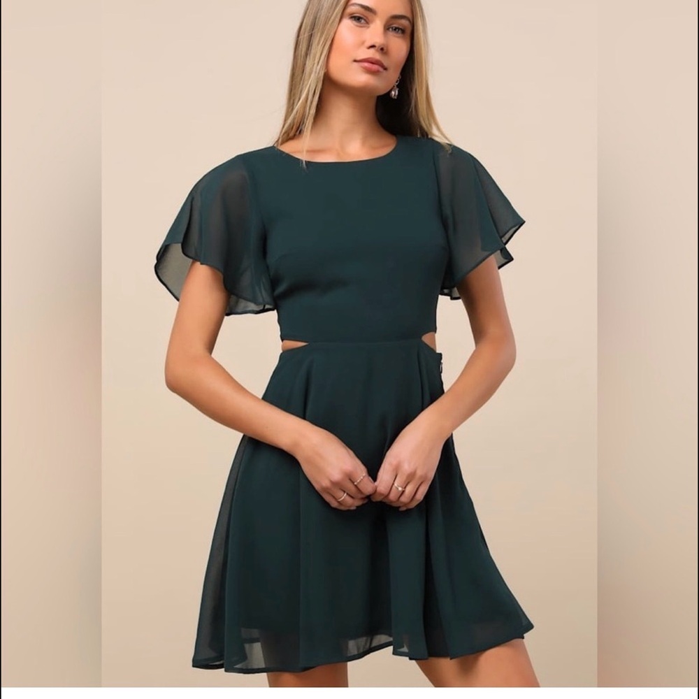 Elegant lulus Dark Green Chiffon Dress